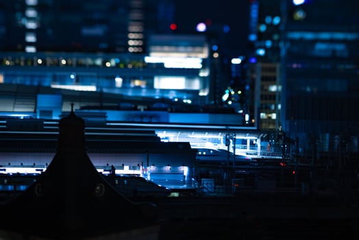 A night miniature cityscape in front of Tokyo station tiltshift photo