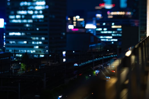 A night miniature cityscape in front of Tokyo station tiltshift photo