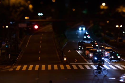 A night timelapse miniature traffic jam at the city crossing in Tokyo photo