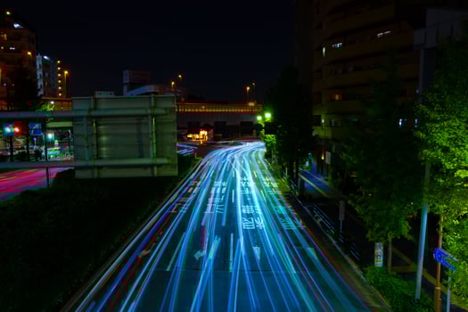 A night traffic jam at the downtown street in Tokyo wide shot photo