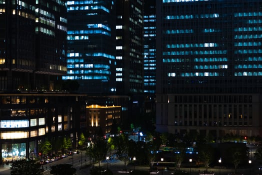 A night panoramic cityscape in Marunouchi Tokyo wide shot photo