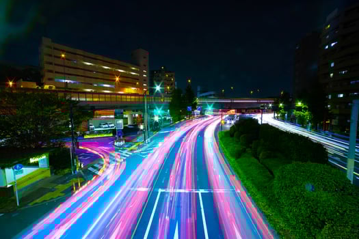 A night traffic jam at the downtown street in Tokyo wide shot photo