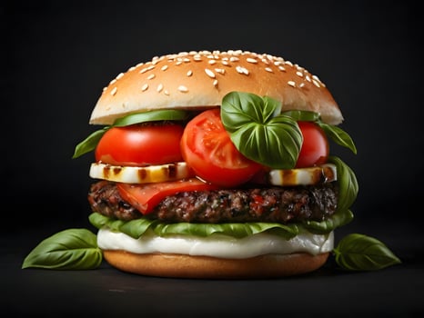 Fresh tasty burger isolated on a dark background photo
