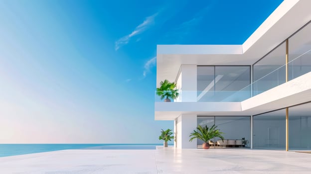 AI Generated Modern beachfront luxury villa with ocean view photo