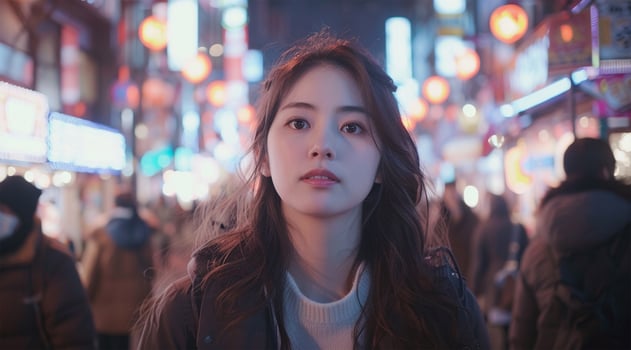 Portrait of a beautiful asian girl in the city at night photo
