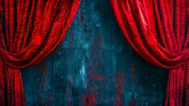 AI Generated Elegant red velvet curtains on vintage textured background photo