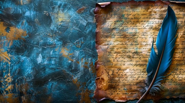AI Generated Vintage quill on aged manuscript with textured background photo
