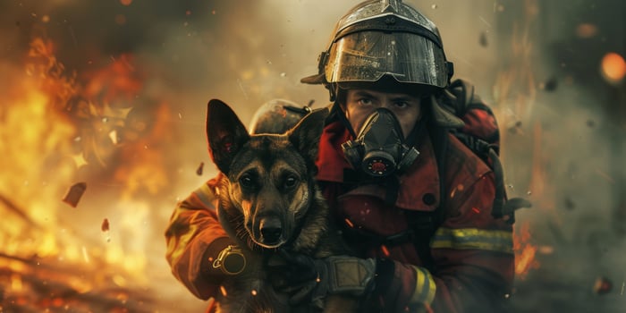 fireman saves a dog from fire photo