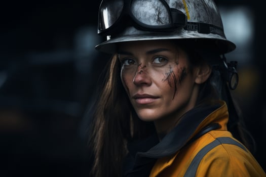 female miner in helmet photo