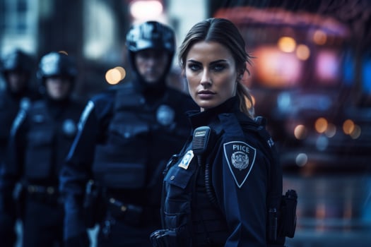 female police officer on a city street photo