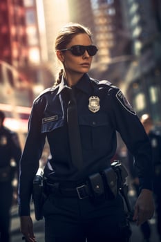 female police officer on a city street photo