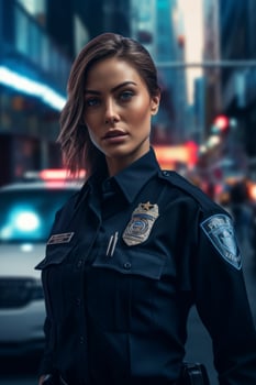 female police officer on a city street photo