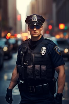 male police officer on a city street photo