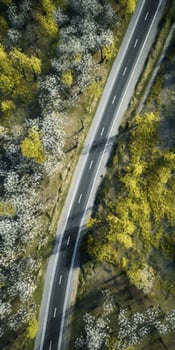 spring blossoms along the road view from above photo