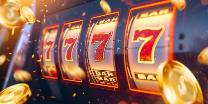 Slot machine showing jackpot win with 777 numbers photo