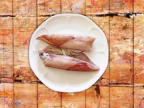 Squid On Wooden Background photo
