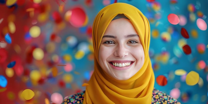 AI generated Smiling Woman in Yellow Hijab photo
