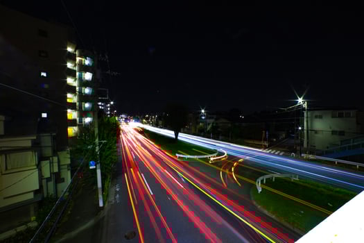 A night traffic jam at the downtown street in Tokyo wide shot photo
