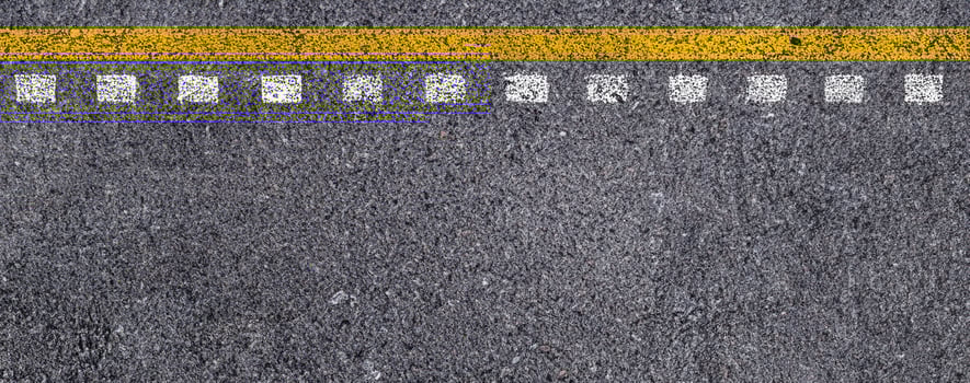Top View of Double Yellow and White Lines on Asphalt Road Texture Background. photo