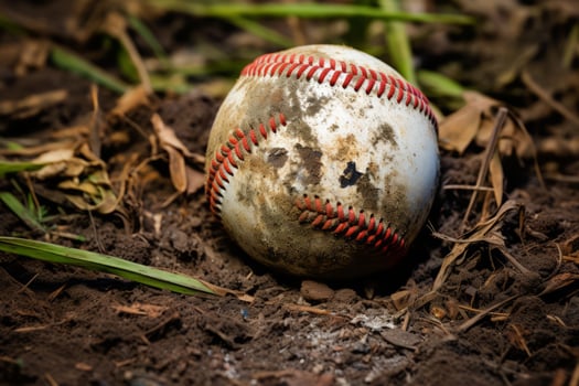 AI generated Baseball covered in dirt and grass stains. Generative AI photo