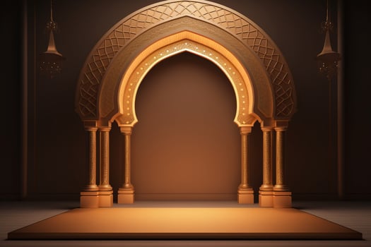 AI generated Illuminated arch in a dimly lit room. Generative AI photo