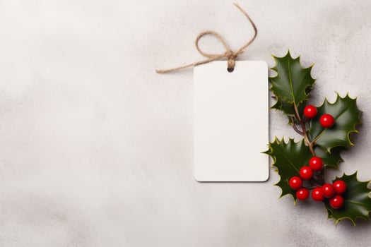 AI generated Festive holiday card with holly leaves and red berries. Generative AI photo