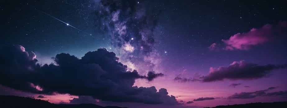 Purple sky with clouds and stars photo
