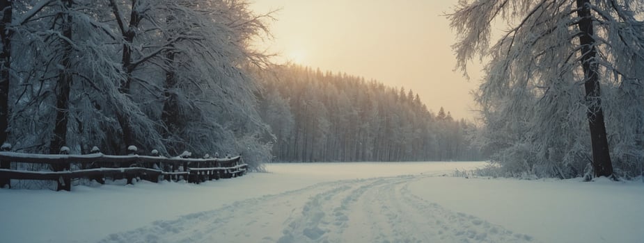 A snowy road in the middle of a forest photo