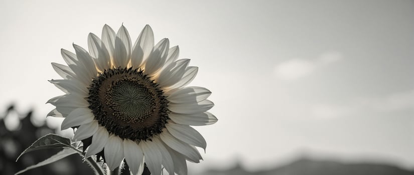 A black and white photo of a sunflower