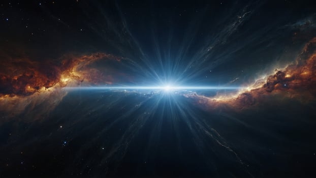 A starburst in space with a bright light photo