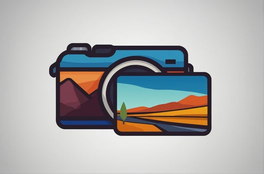 A camera and a photo of the mountains