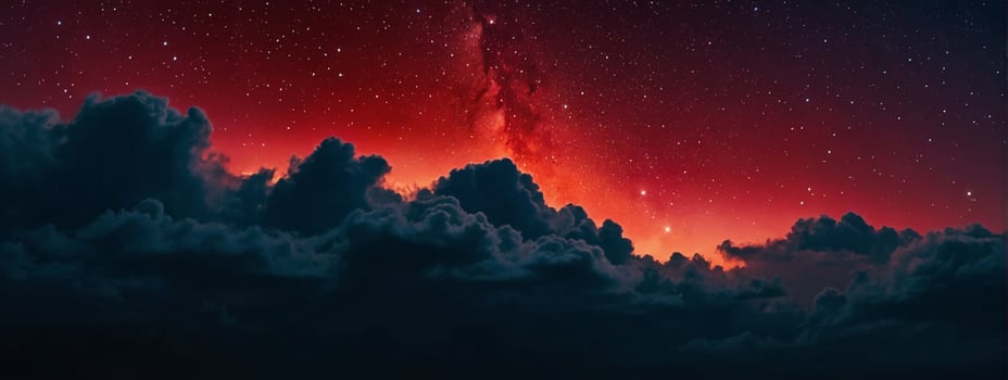 Red sky and clouds with stars above photo
