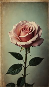 A single rose is shown in an old photo