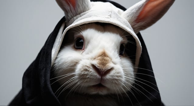A rabbit wearing a hooded robe photo