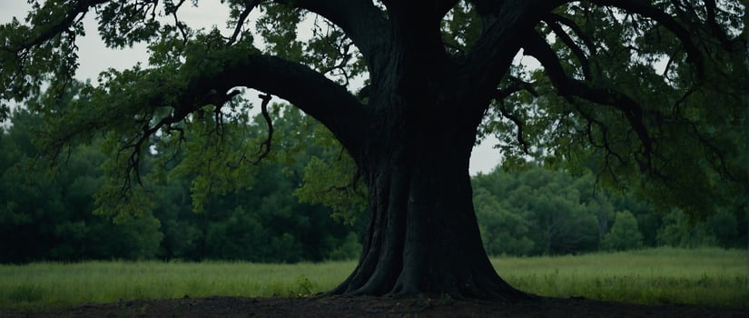 A large tree in the middle of a field photo