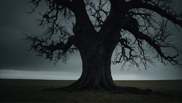 A large tree in the middle of a field photo