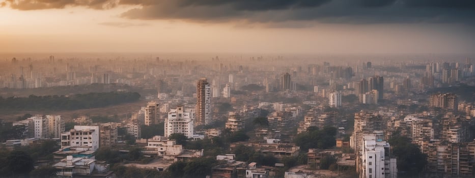 An aerial view of a city with tall buildings photo