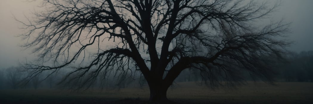 A tree in the fog with no leaves photo
