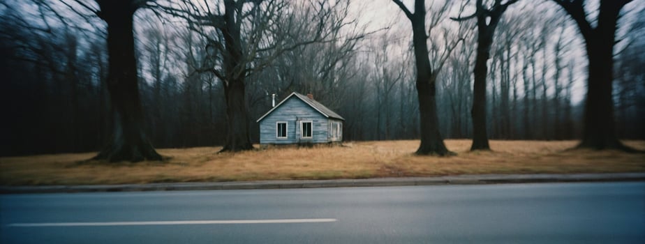 A small house in the middle of a field photo