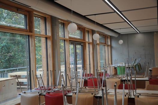 German school Modern school canteen with chairs and tables photo