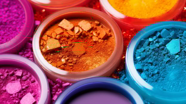 AI generated The variety of makeup products in close up, showing the pigments and glitters of the cosmetics photo