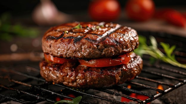 Grilled burger Beef on the grill machine photo