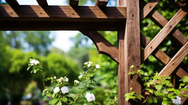 AI generated Wooden trellis enhancing the charm of the garden photo