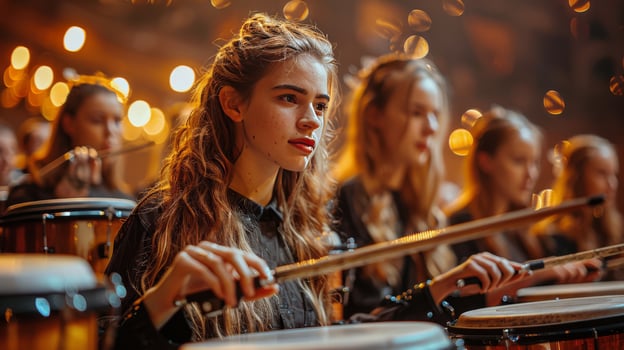 AI generated Group of Young Women Playing Drums photo