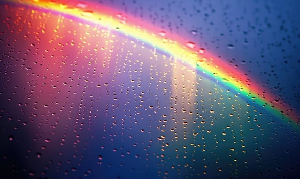 Colorful rainbow after spring rain, rainbow on dark cloudy sky photo