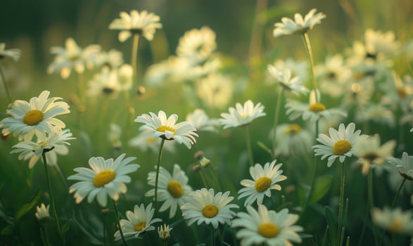 Daisies blooming in a garden, spring background photo
