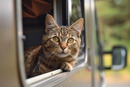 AI Generated Families who take their cat on an RV trip value safety, comfort and consideration of the cat's needs photo