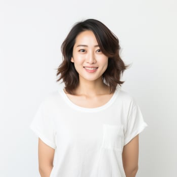 Portrait of a smiling young Asian woman suitable for beauty and lifestyle industries photo