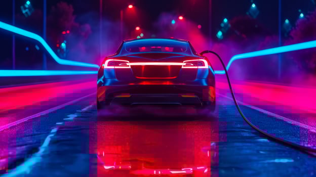 AI Generated Futuristic electric car charging at night photo