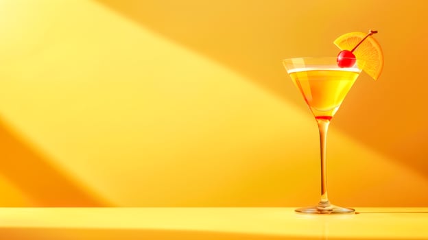 AI Generated Tropical cocktail on vibrant yellow background photo